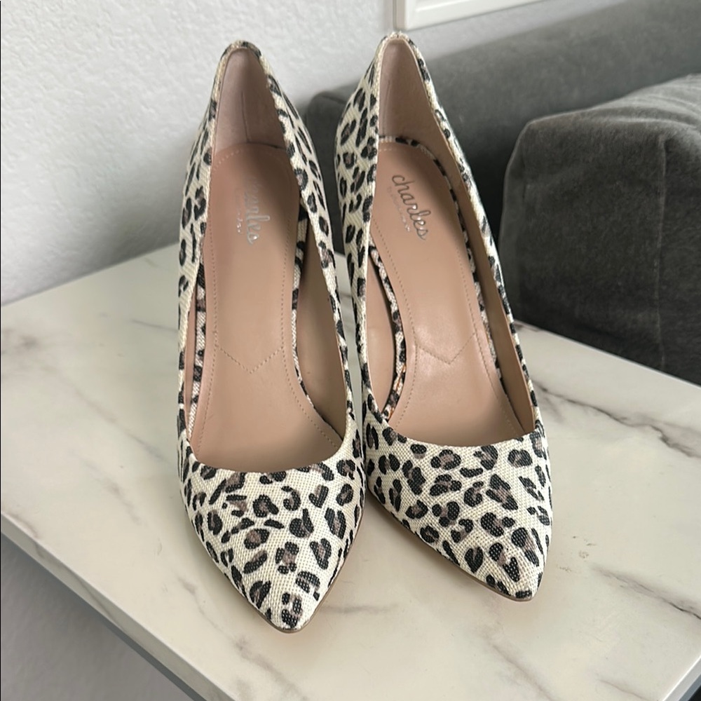 Charles By Charles David Black and White Leopard Print Heels, Like New